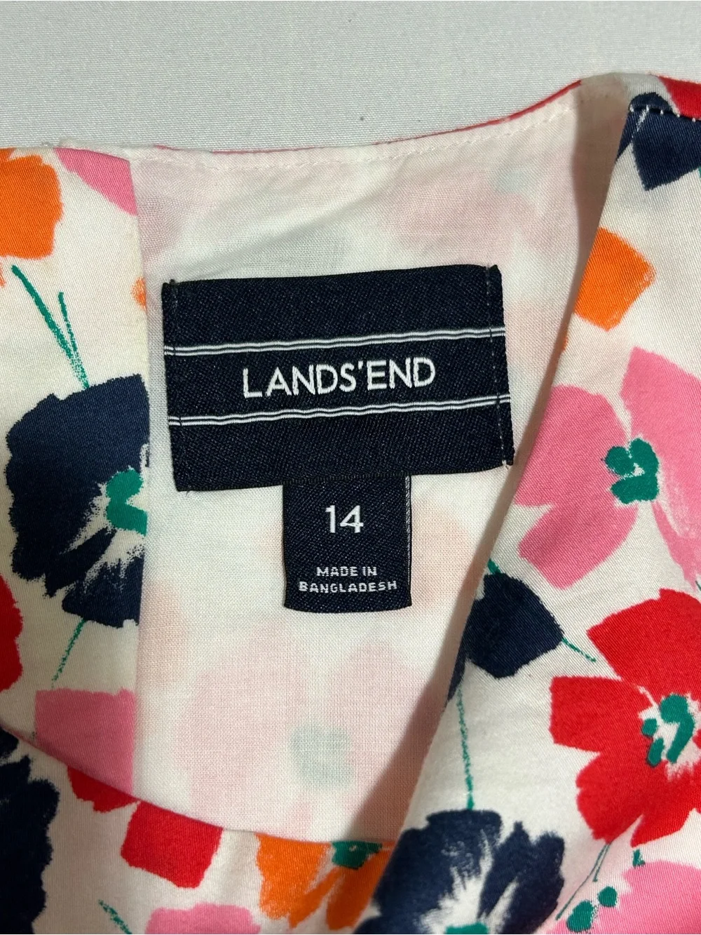 Lands' End Girls 14 Peony Flower Short Sleeve Fit & Flare Classic Cotton Dress